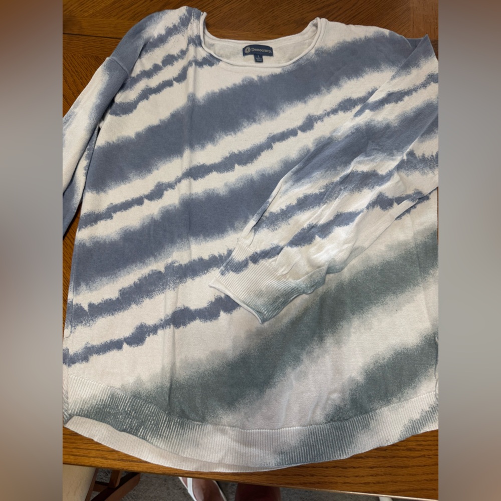 Democracy Blue and White Tie-Dye Sweater